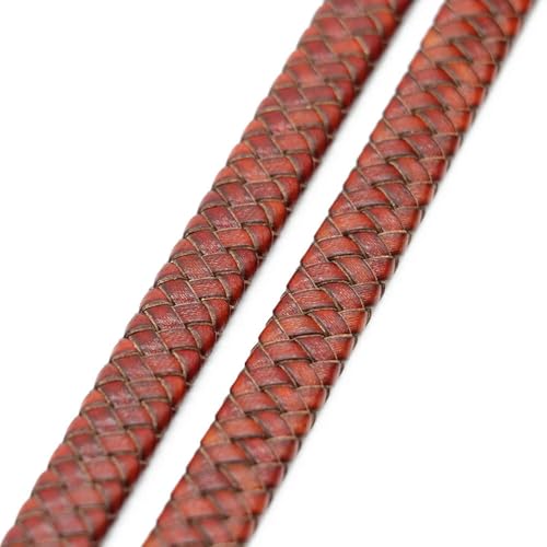 ROCILA 2 Meter Vintage Schwarz Braun Echtes geflochtenes Lederband 8mm 10mm 12mm flaches Lederband für die Herstellung von Armbändern und Schmuck von ROCILA