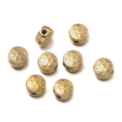 10 Stück/Packung Edelstahl-Abstandshalterperlen in verschiedenen Formen, goldfarben, Stahl, Textur, für die Herstellung von DIY-Armbändern und Schmuck von ROCILB