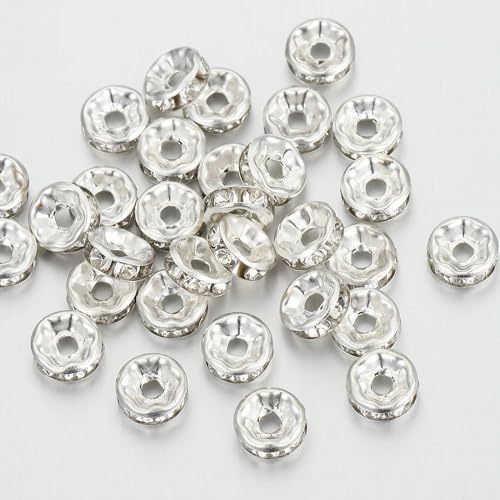 100 Stück Silberfarbene Kristall-Strass-Abstandsperlen, lose Perlen, Armbandperlen für die Herstellung von Armbändern und Halsketten von ROCILB