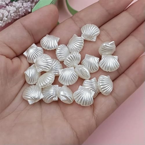 50/100 Stück/Tasche weiße Imitationsperlen in Muschelform, handgefertigt, DIY-Schlüsselanhänger, Ohrringe, Halskette zur Schmuckherstellung von ROCILB