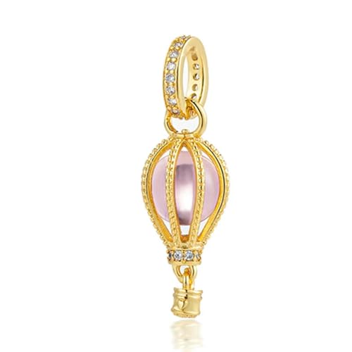 ROCILB 2 Stück Vergoldeter DIY-Schmuck für Europäer, Charm-Anhänger, rosa Heißluftballon, Kirschblüte, baumelnde Perle, passend für Damenarmband von ROCILB