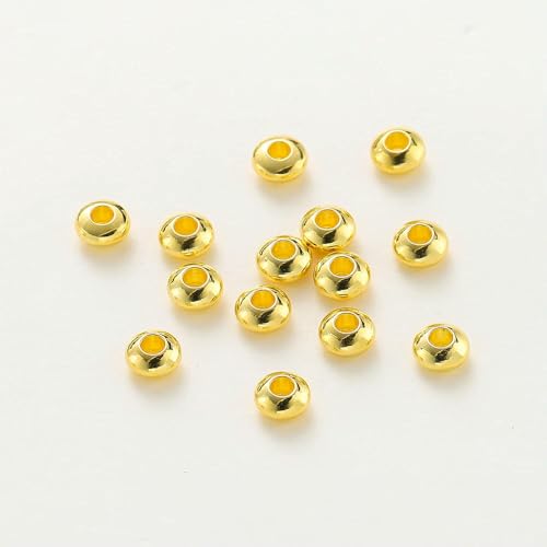 ROCILB 30 stücke/Lot 14K 18K Gold Flache Runde Lose Spacer Messing Perlen Armband Charms Rad Perlen Für DIY Schmuck Handwerk Groß von ROCILB