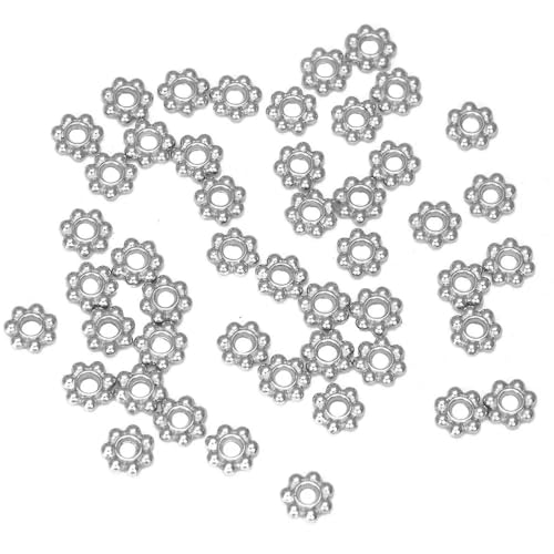 ROCILB 300 Stück 4/6 mm Legierungs-Blumen-Abstandshalterperlen, Gänseblümchen-Metallschmuck-Abstandshalter für die Schmuckherstellung von Armbändern und Halsketten von ROCILB