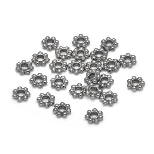 ROCILB 300 Stück 4/6 mm Legierungs-Blumen-Abstandshalterperlen, Gänseblümchen-Metallschmuck-Abstandshalter für die Schmuckherstellung von Armbändern und Halsketten von ROCILB
