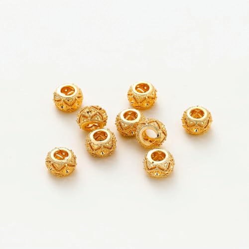 ROCILB 5 Stück/Los 10 mm 18 Karat vergoldete Messingperlen mit großem Loch, Abstandsperlen für Armband, Halskette, DIY-Schmuckherstellung ROCILB 5 Stück/Los 10 mm 18 Karat vergoldete Messingperlen mit großem Loch, Abstandsperlen für Armband, Halskette, DIY-Schmuckherstellung von ROCILB