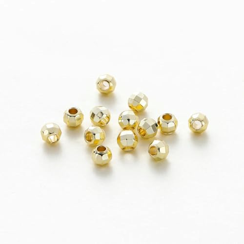 ROCILB 50/100 Stück 14K 18K vergoldetes Messing, runde Lochperlen, Abstandsperlen, Armband, DIY-Schmuckzubehör von ROCILB