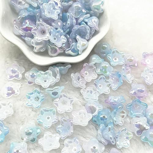 ROCILB 50 Stück (7 x 13 mm) Acryl-Glockenblumen-Perlenkappen mit allmählicher Veränderung, Schmuckzubehör, Charms, Armbänder, Abstandsperlen für Schmuck von ROCILB