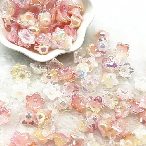 ROCILB 50 Stück (7 x 13 mm) Acryl-Glockenblumen-Perlenkappen mit allmählicher Veränderung, Schmuckzubehör, Charms, Armbänder, Abstandsperlen für Schmuck von ROCILB
