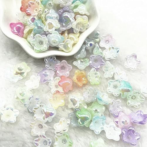 ROCILB 50 Stück (7 x 13 mm) Acryl-Glockenblumen-Perlenkappen mit allmählicher Veränderung, Schmuckzubehör, Charms, Armbänder, Abstandsperlen für Schmuck von ROCILB