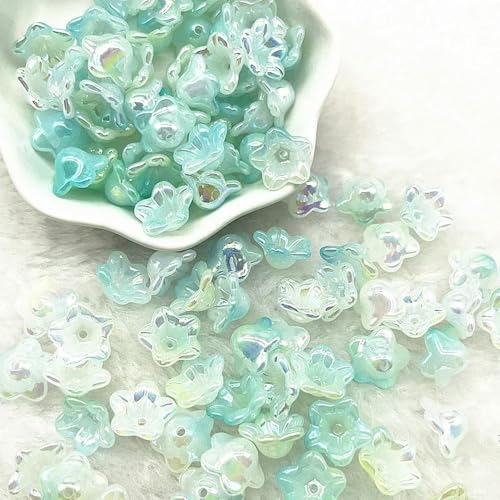 ROCILB 50 Stück (7 x 13 mm) Acryl-Glockenblumen-Perlenkappen mit allmählicher Veränderung, Schmuckzubehör, Charms, Armbänder, Abstandsperlen für Schmuck von ROCILB