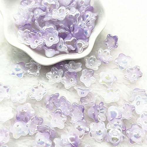 ROCILB 50 Stück (7 x 13 mm) Acryl-Glockenblumen-Perlenkappen mit allmählicher Veränderung, Schmuckzubehör, Charms, Armbänder, Abstandsperlen für Schmuck von ROCILB