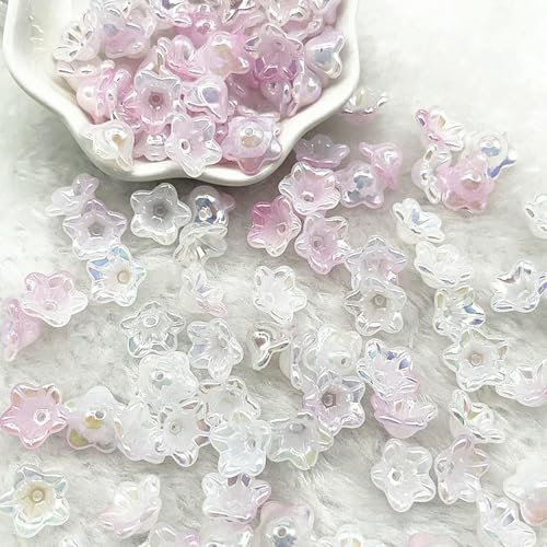 ROCILB 50 Stück (7 x 13 mm) Acryl-Glockenblumen-Perlenkappen mit allmählicher Veränderung, Schmuckzubehör, Charms, Armbänder, Abstandsperlen für Schmuck von ROCILB
