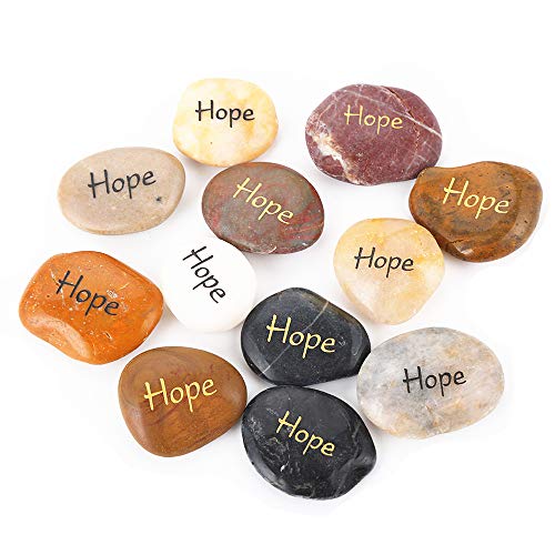 12 Stück HOPE RockImpact Steine mit Spruch Glück Gravierte Steine Gravur Inspirierende Steine Glücksbringer Ermutigung Dankbarkeit Geschenk Glückssteine (Großhandel, je 5-8 cm) von ROCKIMPACT