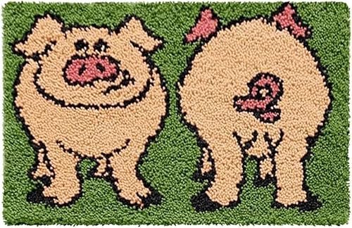Knüpfhaken Teppich Kit DIY Teppich Making für Erwachsene Kinder Knüpfhaken Teppich Making Kits Kreuzstich Kit Teppich Herstellung Kissen Nadelarbeit für Anfänger Heimdekoration Schwein 60 x 42 cm von ROCKY&CHAO