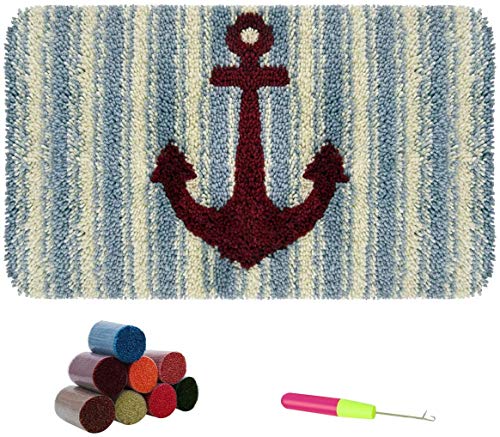 Knüpfhaken Teppich Kits DIY Handwerk Teppich Herstellung Kissen Häkelsets für Heimdekoration, Bootsanker, 62 x 40 cm von ROCKY&CHAO