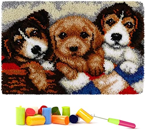 Knüpfhaken Teppich-Set, DIY Knüpfhaken Hundeteppich Making Kit für Erwachsene Kinder, drei Hunde, Kreuzstich-Set Teppichherstellung Kissen Nadelarbeit für Anfänger, Heimdekoration von ROCKY&CHAO