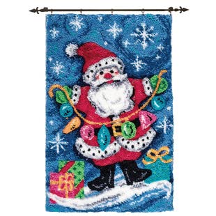 Knüpfhaken-Teppich-Set, DIY Knüpfhaken Weihnachtsmann-Teppich Making Kit für Erwachsene Kinder Kreuzstich-Set Teppichherstellung Kissen Nadelarbeit für Anfänger Heimdekoration 60 × 42 cm von ROCKY&CHAO
