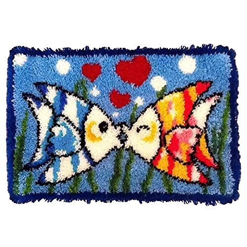 ROCKY&CHAO Knüpfteppich Zum Selber knüpfen, 50x38cm Knüpfsets Latch Hook Kit Selbst Knüpfen Set für Kinder und Erwachsene (Fisch küssen) von ROCKY&CHAO