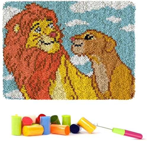 ROCKY&CHAO Knüpfteppich Zum Selber knüpfen, 50x38cm Knüpfsets Latch Hook Kit Selbst Knüpfen Set für Kinder und Erwachsene (Simba) von ROCKY&CHAO