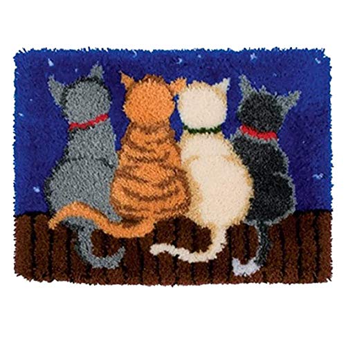 ROCKY&CHAO Knüpfteppich Zum Selber knüpfen, 50x38cm Knüpfsets Latch Hook Kit Selbst Knüpfen Set für Kinder und Erwachsene (Vier Katzen) von ROCKY&CHAO