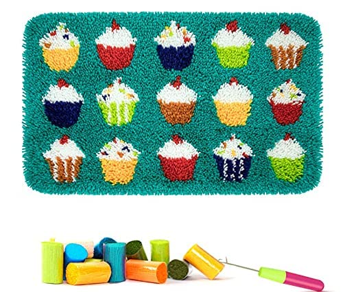 ROCKY&CHAO Knüpfteppich Zum Selber knüpfen, Knüpfsets Latch Hook Kit Selbst Knüpfen Set für Kinder und Erwachsene (Kuchen) von ROCKY&CHAO