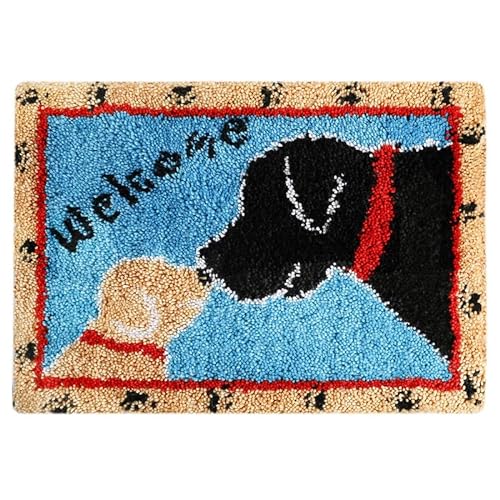 Knüpfteppich Zum Selber knüpfen, Knüpfsets Latch Hook Kit Selbst Knüpfen Set für Kinder und Erwachsene (Labrador) von ROCKY&CHAO
