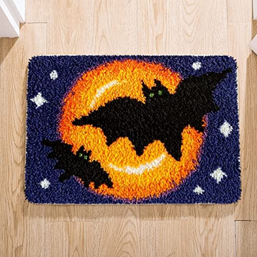 Myriad Choices Halloween Fledermaus Knüpfhaken Kits 50 x 38 cm, DIY Knüpfhaken Teppich Kits für Anfänger Erwachsene Kinder, Halloween Fledermaus Home von ROCKY&CHAO