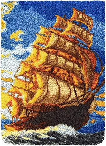 Knüpfhaken Teppich-Kits 60 x 40 cm DIY Knüpfteppich-Sets für Anfänger Erwachsene Kinder Segelboot Heimteppichherstellung Handarbeiten Knüpfhaken-Bastelsets für Heimdekoration von ROCKY&CHAO