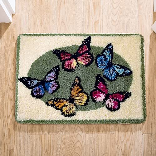 ROCKY&CHAO Myriad Choices Knüpfhaken, Schmetterlings-Teppich-Set, Teppich-Stickset, Anfänger, Kreuzstich, DIY, Häkelarbeiten, Bastelsets mit Garnen, fünf Schmetterlinge, 50, 8 x 38, 1 cm von ROCKY&CHAO