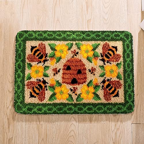 Myriad Choices Knüpfhaken-Set mit Blumen und Bienen, 60 x 40 cm, DIY-Knüpfhaken-Teppich-Sets für Anfänger, Erwachsene, Kinder, Blumen und Bienen, Heimdekoration von ROCKY&CHAO