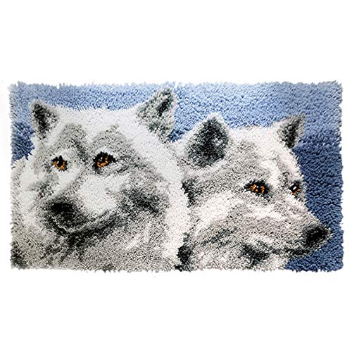 Myriad Choices Knüpfteppich Zum Selber Knüpfen mit Kissen Knüpf-Sets 50x30cm Latch Hook Kit für Kinder und Erwachsene (Wolf) von ROCKY&CHAO