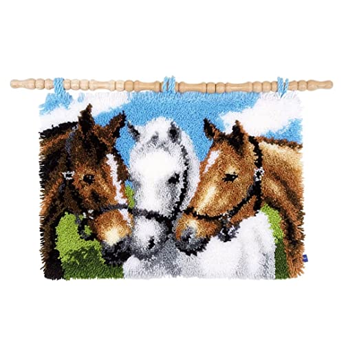 ROCKY&CHAO DIY-Knüpfhaken Teppich-Set für Erwachsene und Kinder Kreuzstich-Set Teppichherstellung Heimdekoration 50 x 39 cm (Pferde) von ROCKY&CHAO
