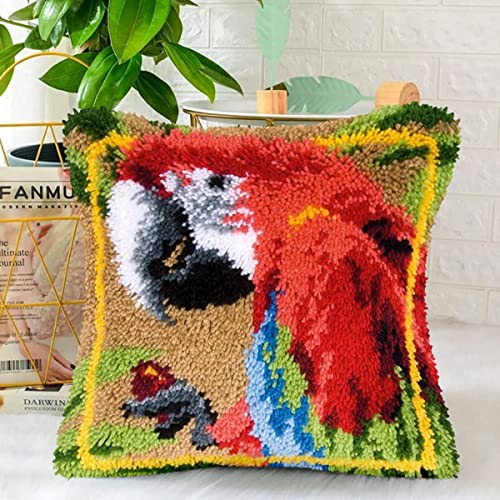 ROCKY&CHAO DIY Latch Hook Set Cushion Cover Embroidery Carpet Kit Embroidery Cushion Cover Sofa Cushion Cover Craft Kit 17x17 Inch von ROCKY&CHAO