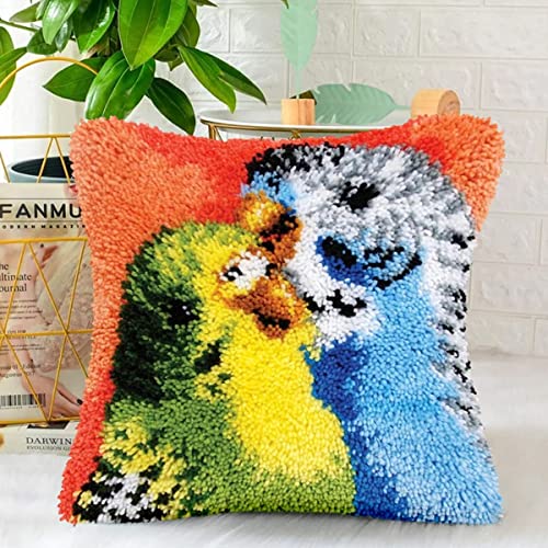 ROCKY&CHAO DIY Latch Hook Set Cushion Cover Embroidery Carpet Kit Needlework Cushion Cover Sofa Cushion Cover Craft Kit 17x17 Inch von ROCKY&CHAO