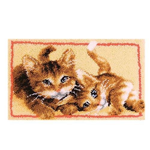 ROCKY&CHAO Katze Knüpfteppich Kreuzstich Stickerei DIY Set 50x30cm Selber Machen Set Latch Hook Kit für Kinder und Erwachsene zum Selber Knüpfen(ZD-82) von ROCKY&CHAO