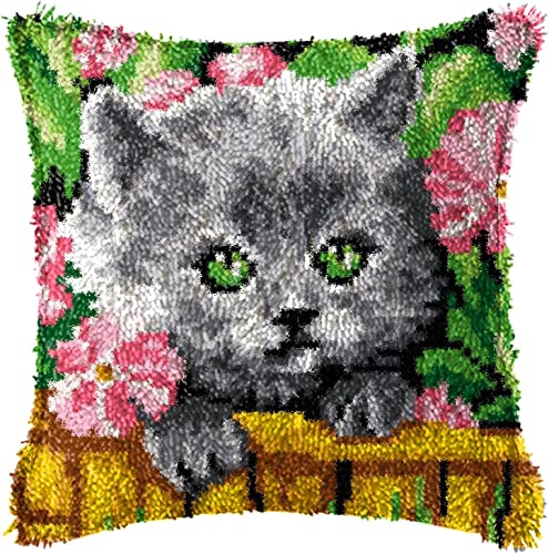 ROCKY&CHAO Knüpfhaken-Kits, DIY Niedliche Katze Überwurf-Kissenbezug 43x43cm, Häkelarbeiten, für Anfänger, Kinder und Erwachsene, handgefertigt, Heimdekoration, Festival ROCKY&CHAO Knüpfhaken-Kits, DIY Niedliche Katze Überwurf-Kissenbezug 43x43cm, Häkelarbeiten, für Anfänger, Kinder und Erwachsene, handgefertigt, Heimdekoration, Festival von ROCKY&CHAO
