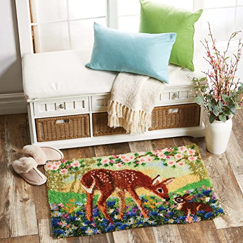 ROCKY&CHAO Knüpfhaken-Teppich-Set DIY-Knüpfhaken Teppichherstellungs für Erwachsene Kinder Kreuzstich Teppichherstellung Heimdekoration 50 * 30 cm （Sika rotwild） von ROCKY&CHAO