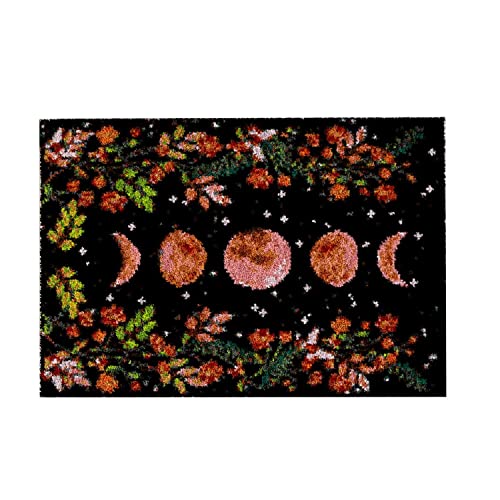 ROCKY&CHAO Knüpfhaken-Teppich-Set DIY-Knüpfhaken Teppichherstellungs-Set für Erwachsene Kinder Kreuzstich-Set Teppichherstellung Heimdekoration 50 x 38 cm（Der Mond Nimmt zu und Ab） von ROCKY&CHAO