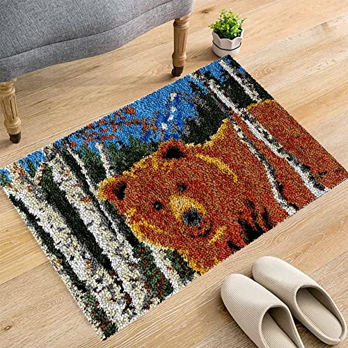 ROCKY&CHAO Knüpfhaken-Teppich-Set DIY-Knüpfhaken Teppichherstellungs-Set für Erwachsene Kinder Kreuzstich-Set Teppichherstellung Heimdekoration 50 x 38 cm（Hund und Bär） von ROCKY&CHAO