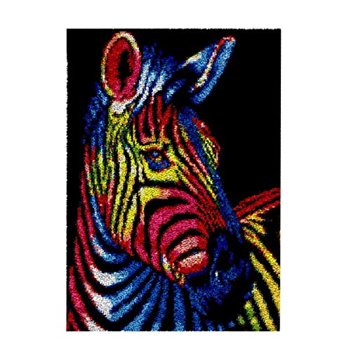 ROCKY&CHAO Knüpfhaken-Teppich-Set DIY-Knüpfhaken Teppichherstellungs-Set für Erwachsene Kinder Kreuzstich-Set Teppichherstellung Heimdekoration 50 x 38 cm（Zebra） von ROCKY&CHAO