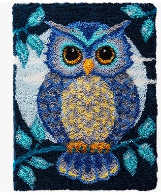 ROCKY&CHAO Knüpfhaken-Teppich-Set DIY-Knüpfhaken Teppichherstellungs-Set für Erwachsene Kinder Kreuzstich-Set Teppichherstellung Heimdekoration 50 x 38 cm （Blaue Eule） von ROCKY&CHAO