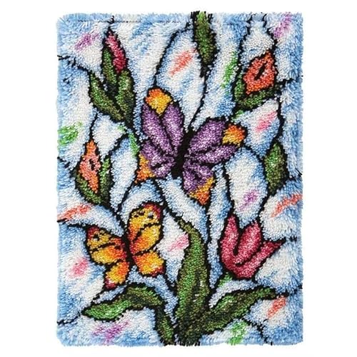 ROCKY&CHAO Knüpfhaken-Teppich-Set DIY-Knüpfhaken Teppichherstellungs für Erwachsene Kinder Kreuzstich Teppichherstellung Heimdekoration 50 * 38 cm（Schmetterlinge） von ROCKY&CHAO