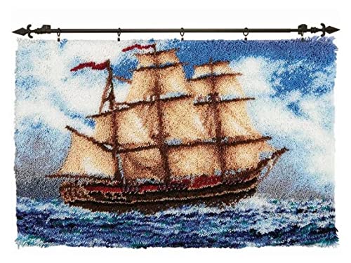 ROCKY&CHAO Knüpfhaken-Teppich-Set DIY-Knüpfhaken Teppichherstellungs-Set für Erwachsene Kinder Kreuzstich-Set Teppichherstellung Heimdekoration 50 x 39 cm（Segelboot） von ROCKY&CHAO