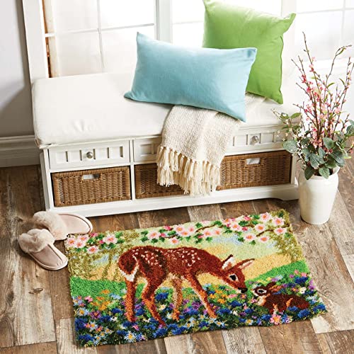 ROCKY&CHAO Knüpfhaken-Teppich-Set DIY-Knüpfhaken Teppichherstellungs-Set für Erwachsene Kinder Kreuzstich-Set Teppichherstellung Heimdekoration 50 x 30 cm （Sika rotwild） von ROCKY&CHAO