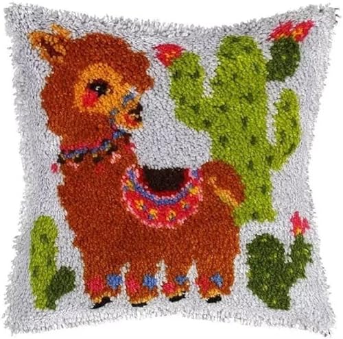 ROCKY&CHAO Knüpfteppich Zum Selber Knüpf-Sets mit Kissen knüpfen-Set 43x43cm Kissenbezug-Set für Erwachsene und Kinder Latch Hook Kit Heimaccessoire（Alpaka） von ROCKY&CHAO