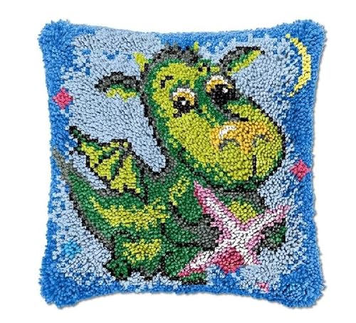 ROCKY&CHAO Knüpfteppich Zum Selber Knüpf-Sets mit Kissen knüpfen-Set 43x43cm Kissenbezug-Set für Erwachsene und Kinder Latch Hook Kit Heimaccessoire（Dinosaurier） von ROCKY&CHAO