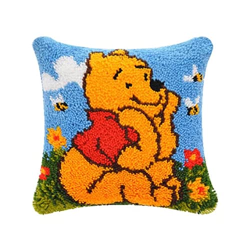 ROCKY&CHAO Knüpfteppich Zum Selber Knüpf-Sets mit Kissen knüpfen-Set 43x43cm Kissenbezug-Set für Erwachsene und Kinder Latch Hook Kit Heimaccessoire (Fantasy-Bär) von ROCKY&CHAO