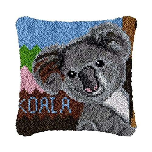 ROCKY&CHAO Knüpfteppich Zum Selber Knüpf-Sets mit Kissen knüpfen-Set 43x43cm Kissenbezug-Set für Erwachsene und Kinder Latch Hook Kit Heimaccessoire (Koala) von ROCKY&CHAO