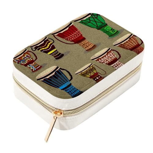 RODAILYCAY Ethnische Djembe Illustration Reise Schmuck Organizer Display Box mit Samtfutter, tragbare Schmuckschatulle für Ringe, Armreif, Armband, Halskette, Ohrringe von RODAILYCAY