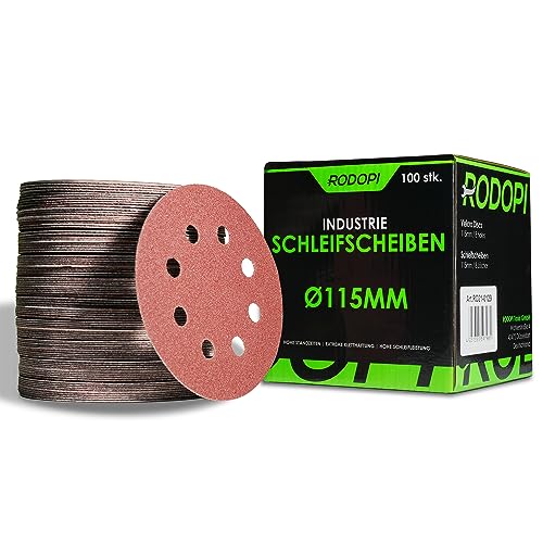 RODOPI Klett Schleifpapier 115mm RedDevil Körnung 40-320 Schleifscheiben für Exzenterschleifer 8 Loch Zirkonium Korund Schleifpads rund Klettscheibe - 100 Stück K180 von RODOPI